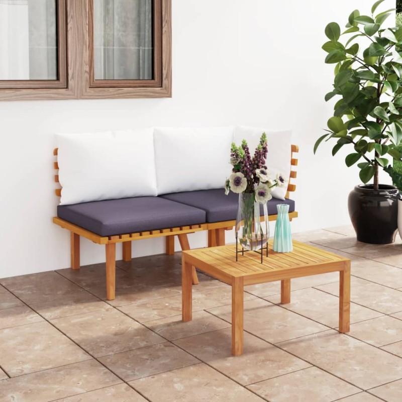 2 pcs conjunto lounge de jardim c/ almofadões acácia maciça-Unidades de sofá com módulos externos-Home Retail