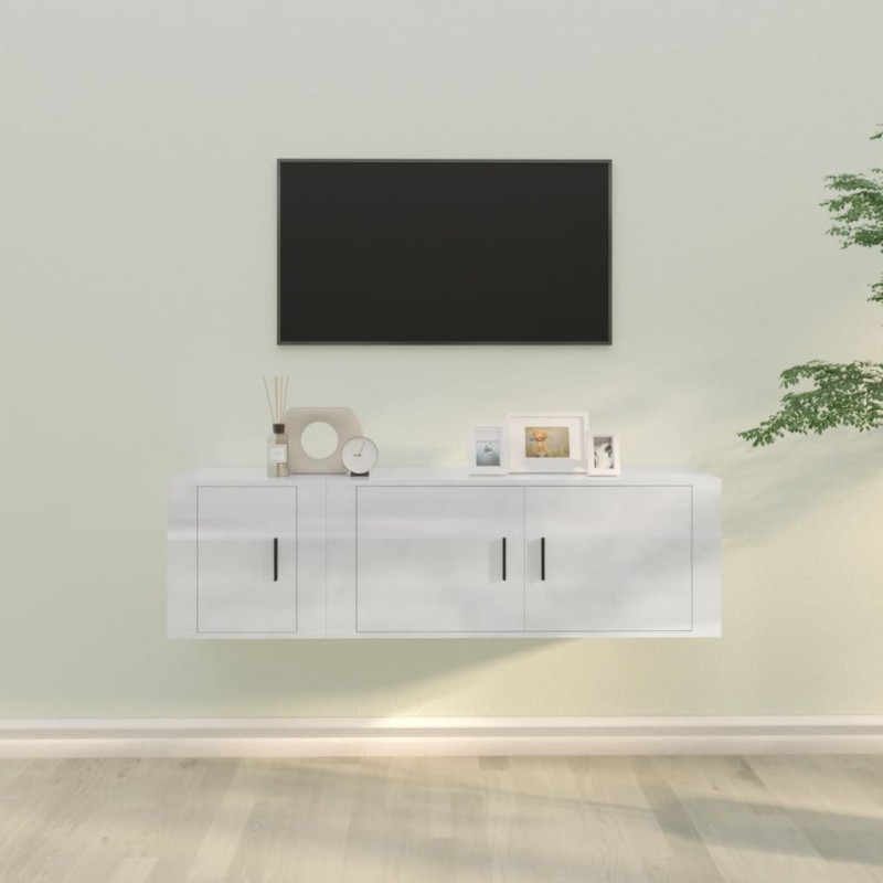 2 pcs conjunto móveis de TV derivados madeira branco brilhante-Móveis de TV-Home Retail