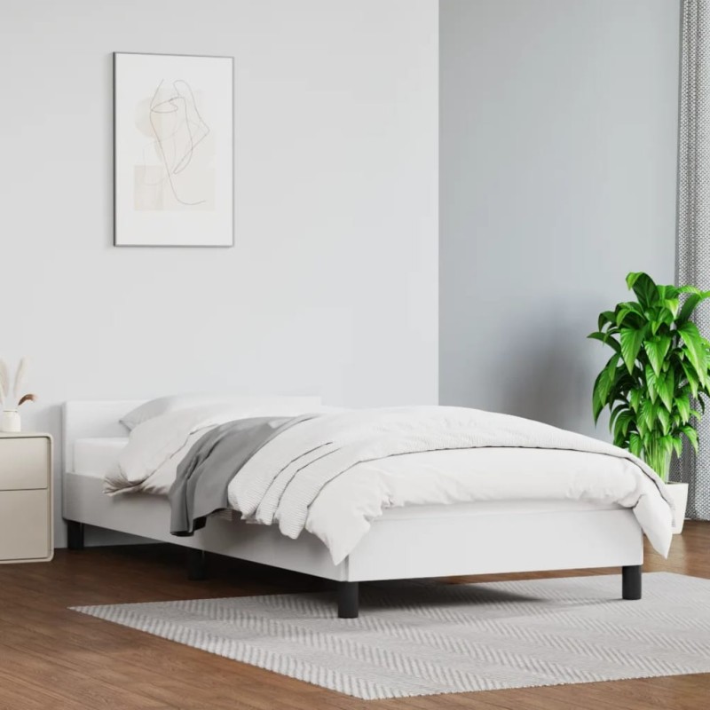 Estrutura cama c/ cabeceira 90x200 cm couro artificial branco-Camas e estruturas de camas-Home Retail