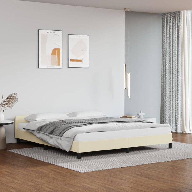 Estrutura de cama c/ cabeceira couro artificial 180x200cm creme-Camas e estruturas de camas-Home Retail