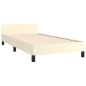 Estrutura de cama c/ cabeceira couro artificial 90x190 cm creme