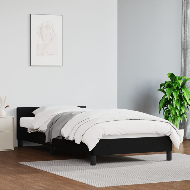 Estrutura de cama c/ cabeceira couro artificial 80x200 cm preto-Camas e estruturas de camas-Home Retail