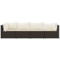 4 pcs conjunto lounge jardim c/ almofadões vime PE castanho