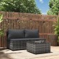 3 pcs conjunto lounge de jardim c/ almofadões vime PE cinzento