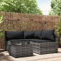 4 pcs conjunto lounge de jardim c/ almofadões vime PE cinzento