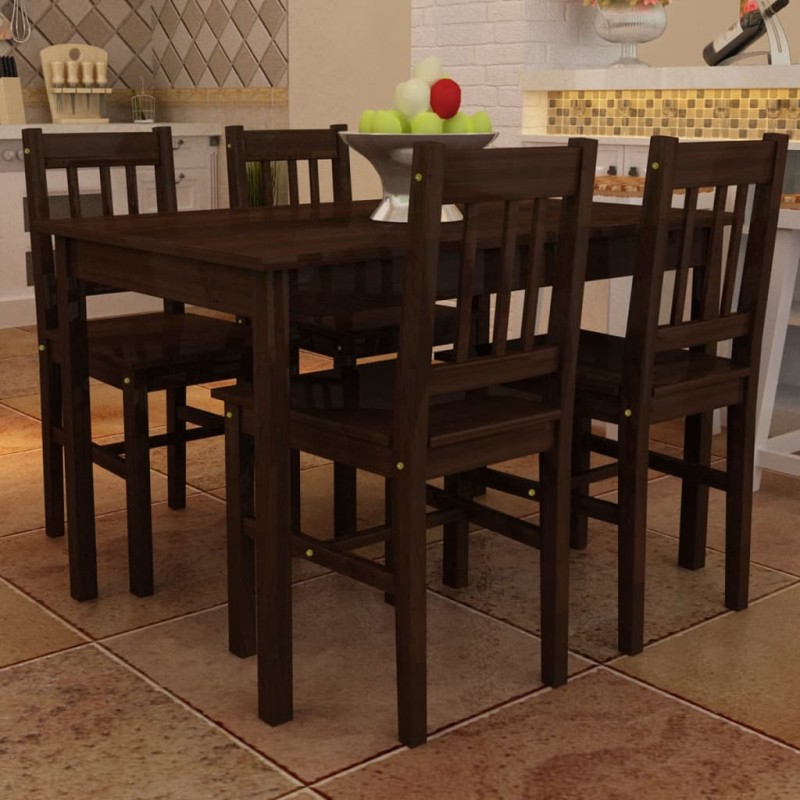 Conjunto Mesa com 4 Cadeiras / Madeira - Marrom-Conjuntos de móveis para cozinha e sala de jantar-Home Retail