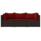 3 pcs conjunto lounge jardim c/ almofadões vime PE castanho