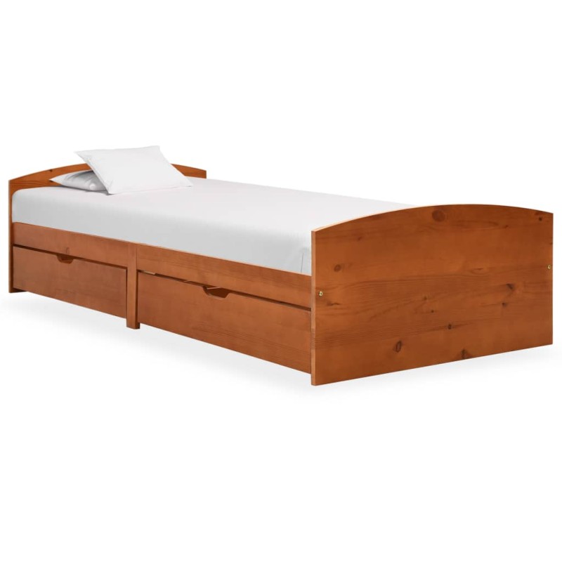 Estrutura cama c/ 2 gavetas 90x200 cm pinho maciço castanho mel-Camas e estruturas de camas-Home Retail