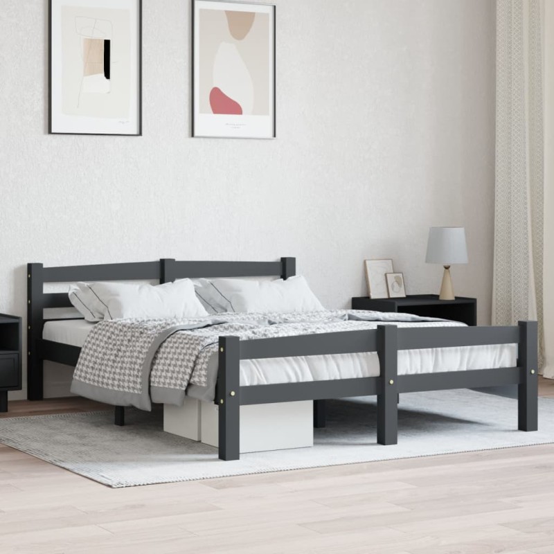 Estrutura de cama 120x200 cm pinho maciço cinzento-escuro-Camas e estruturas de camas-Home Retail