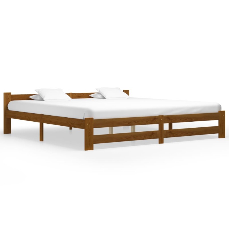 Estrutura de cama 200x200 cm pinho maciço castanho mel-Camas e estruturas de camas-Home Retail