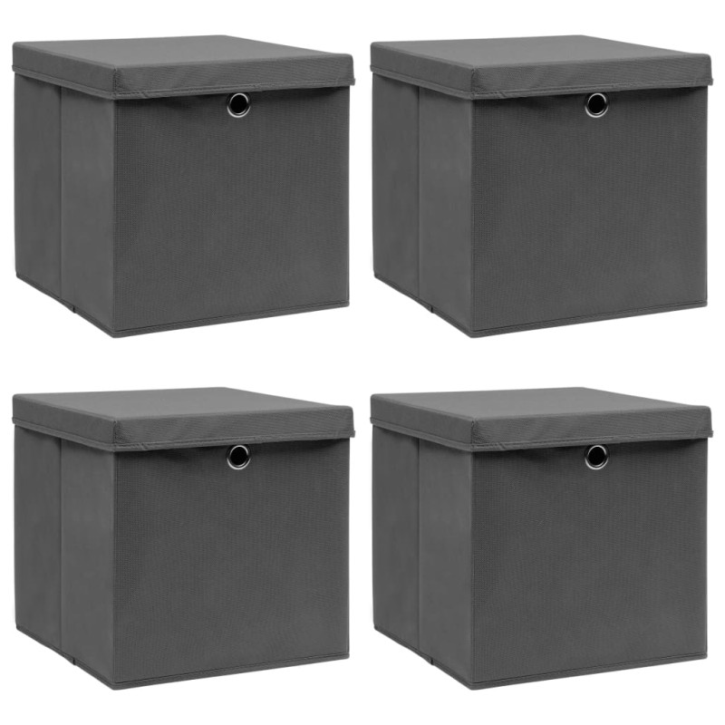 Caixas de arrumação com tampas 4 pcs 32x32x32 cm tecido cinza-Cestos para complementos-Home Retail