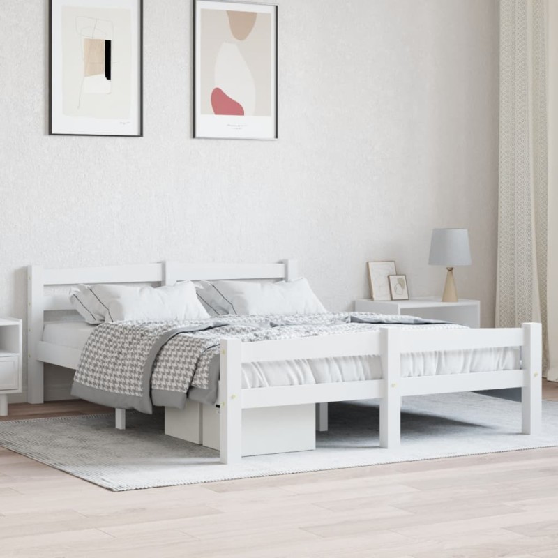 Estrutura de cama 120x200 cm pinho maciço branco-Camas e estruturas de camas-Home Retail