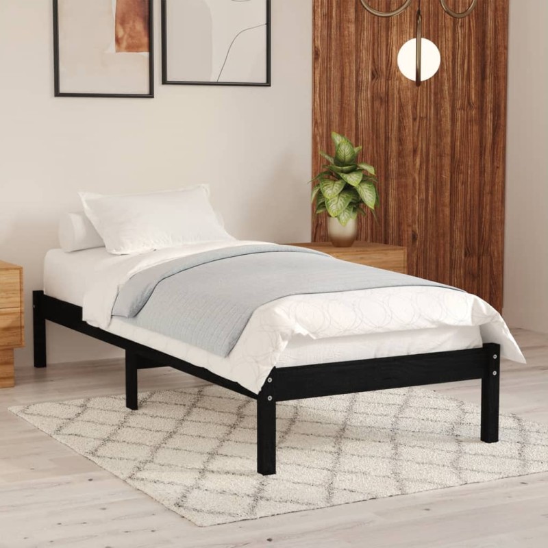 Estrutura cama pequena solteiro 75x190 cm madeira maciça preto-Camas e estruturas de camas-Home Retail