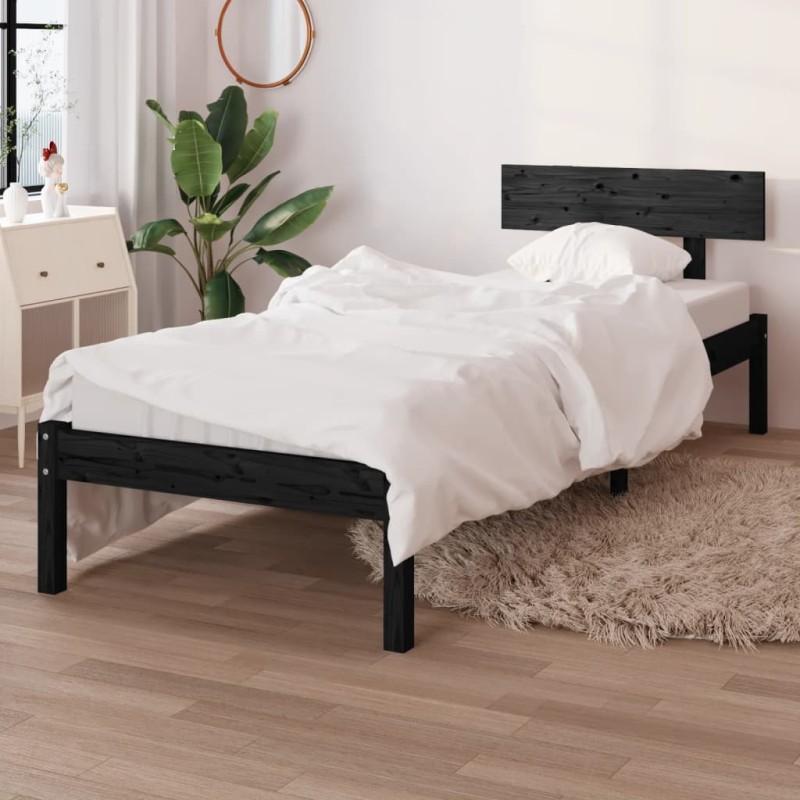 Estrutura de cama solteiro 90x190 cm pinho maciço preto-Camas e estruturas de camas-Home Retail