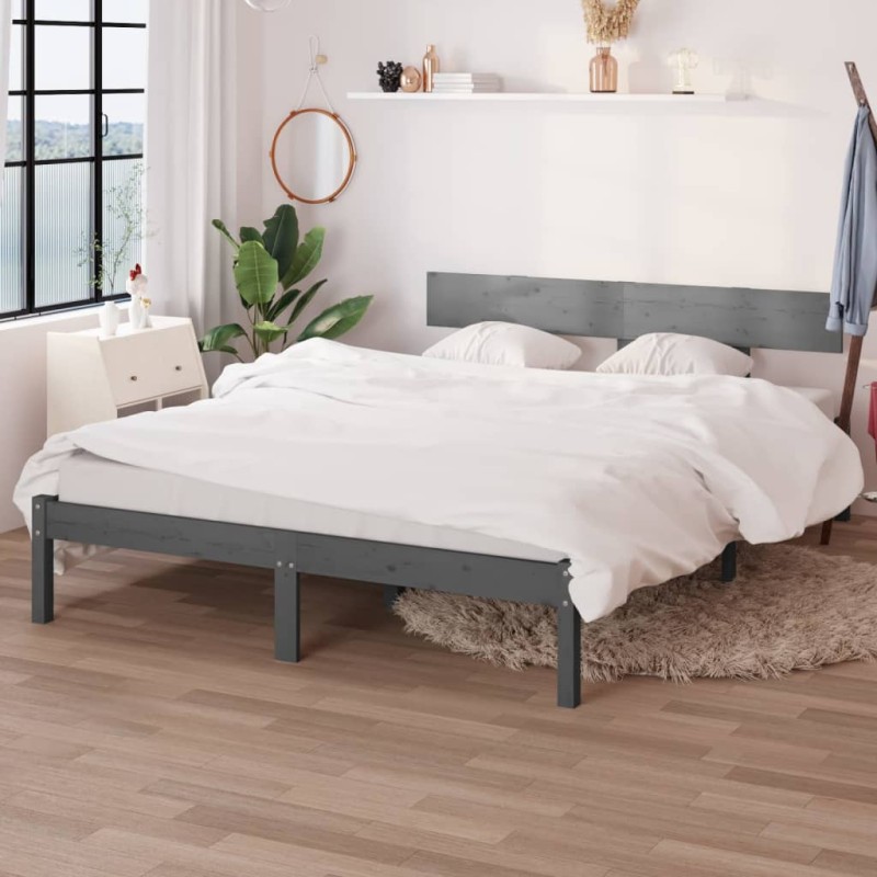 Estrutura de cama king 150x200 cm pinho maciço cinzento-Camas e estruturas de camas-Home Retail