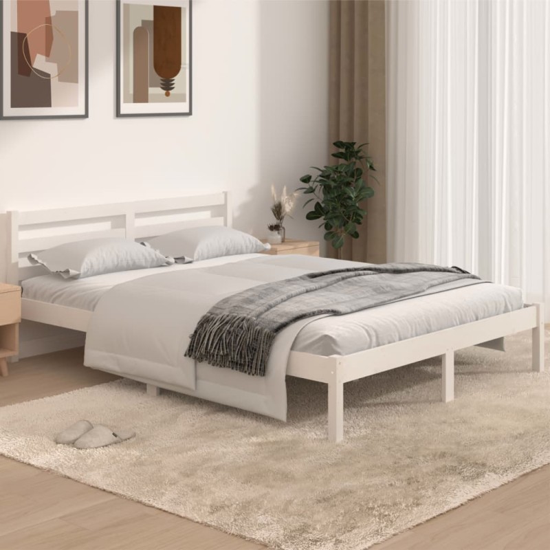 Estrutura de cama 140x190 cm pinho maciço branco-Camas e estruturas de camas-Home Retail