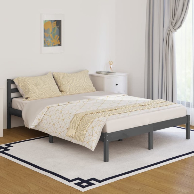 Estrutura de cama 140x200 cm pinho maciço cinzento-Camas e estruturas de camas-Home Retail