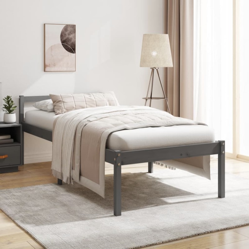 Cama para idosos 100x200 cm pinho maciço cinza-Camas e estruturas de camas-Home Retail