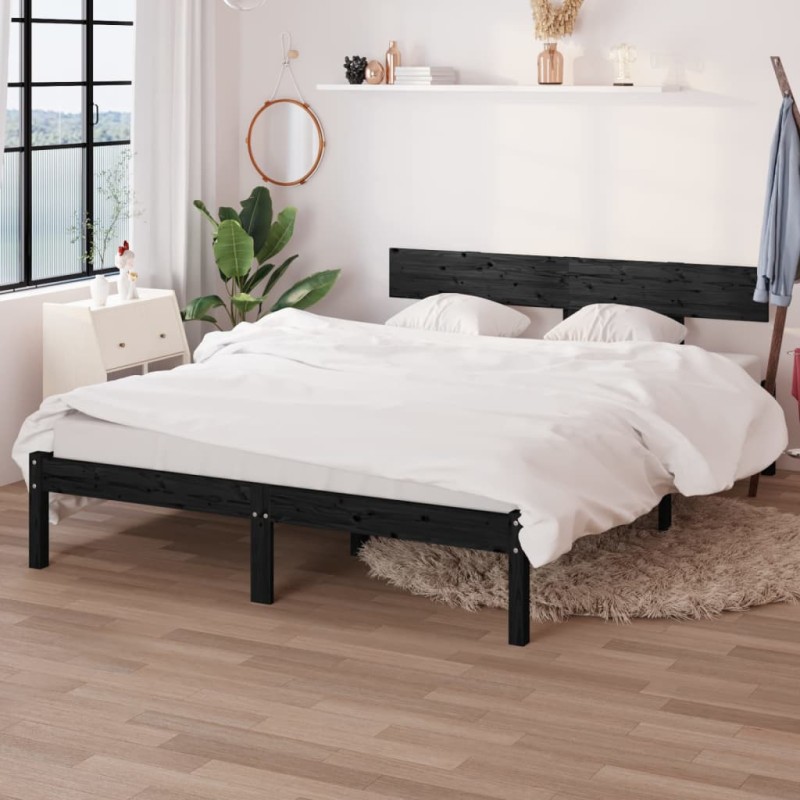 Estrutura cama pequena casal 120x190 cm pinho maciço preto-Camas e estruturas de camas-Home Retail