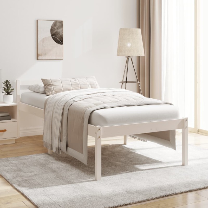 Cama de solteiro pequena p/ idosos 75x190cm pinho maciço branco-Camas e estruturas de camas-Home Retail