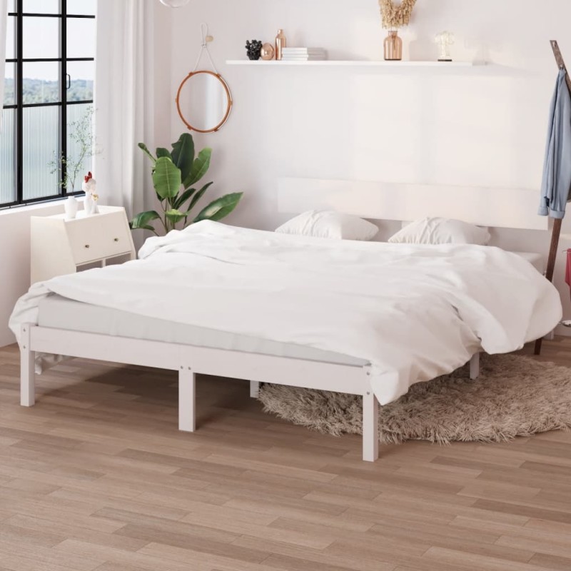 Estrutura de cama casal 135x190 cm pinho maciço branco-Camas e estruturas de camas-Home Retail