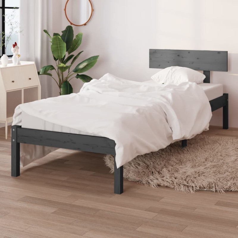 Estrutura de cama solteiro 90x190 cm pinho maciço cinza-Camas e estruturas de camas-Home Retail