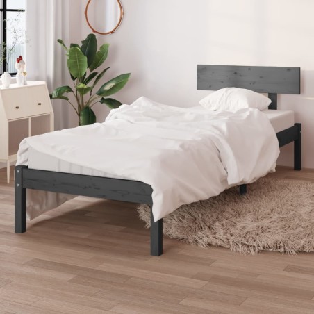 Estrutura de cama solteiro 90x190 cm pinho maciço cinza