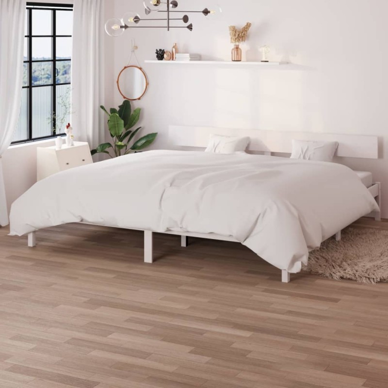 Estrutura de cama 200x200 cm pinho maciço branco-Camas e estruturas de camas-Home Retail