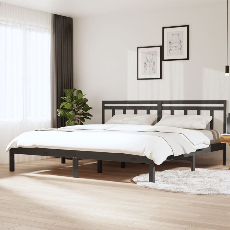 Estrutura de cama 200x200 cm pinho maciço cinzento-Camas e estruturas de camas-Home Retail