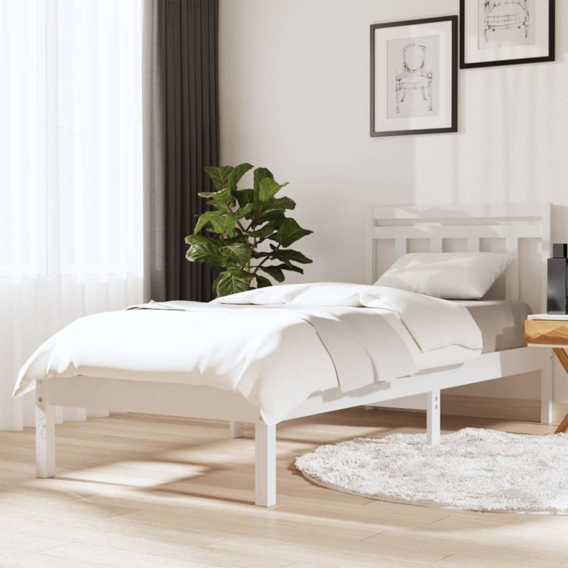 Estrutura de cama solteiro 90x190 cm madeira maciça branco-Camas e estruturas de camas-Home Retail