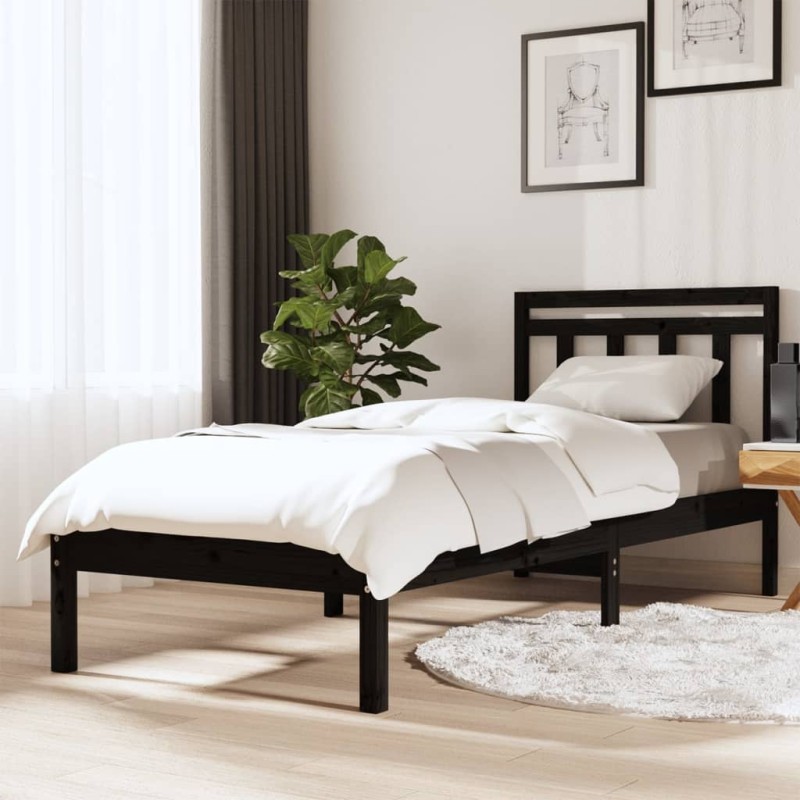 Estrutura de cama 100x200 cm madeira de pinho maciça preto-Camas e estruturas de camas-Home Retail