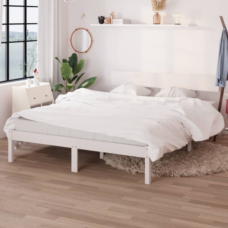 Estrutura de cama 140x190 cm pinho maciço branco-Camas e estruturas de camas-Home Retail