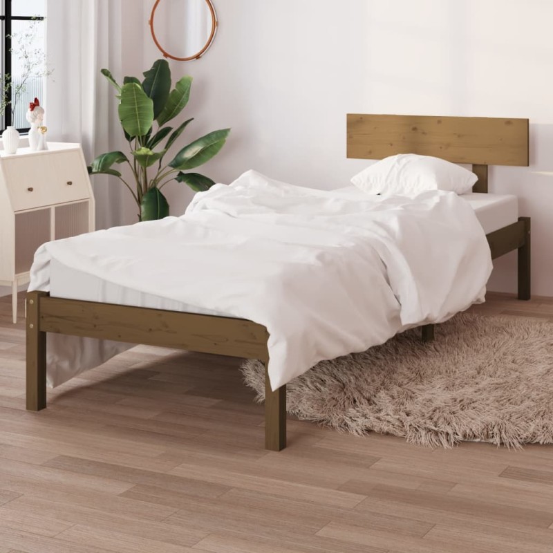 Estrutura de cama 90x200 cm pinho maciço castanho mel-Camas e estruturas de camas-Home Retail