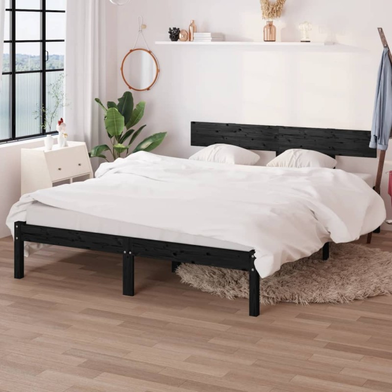 Estrutura de cama 160x200 cm pinho maciço preto-Camas e estruturas de camas-Home Retail