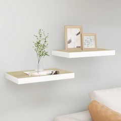 Prateleiras de parede 2 pcs 40x23x3,8 cm MDF carvalho e branco