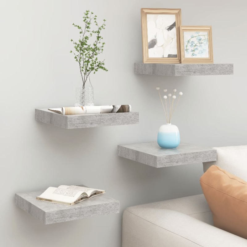 Prateleiras de parede 4 pcs 23x23,5x3,8cm MDF cinzento-cimento-Prateleiras-Home Retail