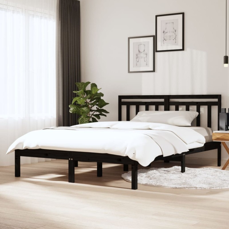 Estrutura de cama 120x200 cm madeira de pinho maciça preto-Camas e estruturas de camas-Home Retail