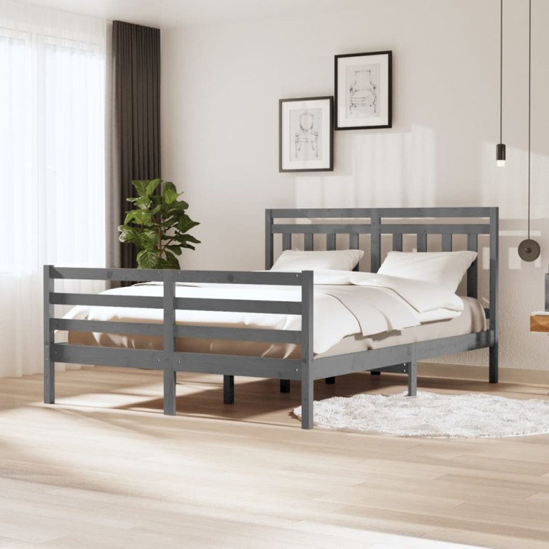 Estrutura de cama 160x200 cm madeira maciça cinzento-Camas e estruturas de camas-Home Retail