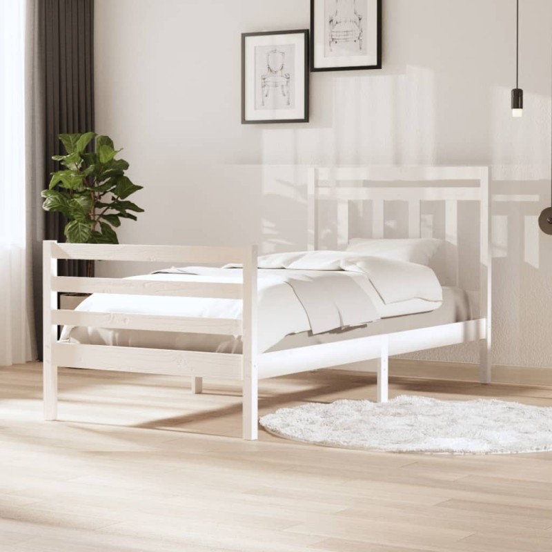 Estrutura de cama 100x200 cm madeira maciça branco-Camas e estruturas de camas-Home Retail