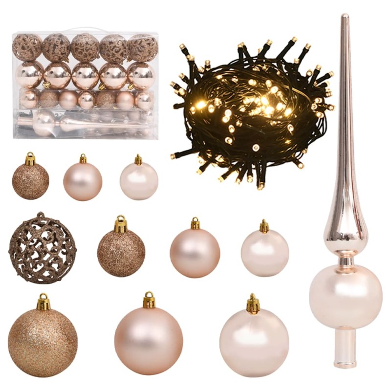 Conj. de bolas de natal 61 pcs c/ pico e 150 LEDs rosa dourado-Luzes de Natal-Home Retail