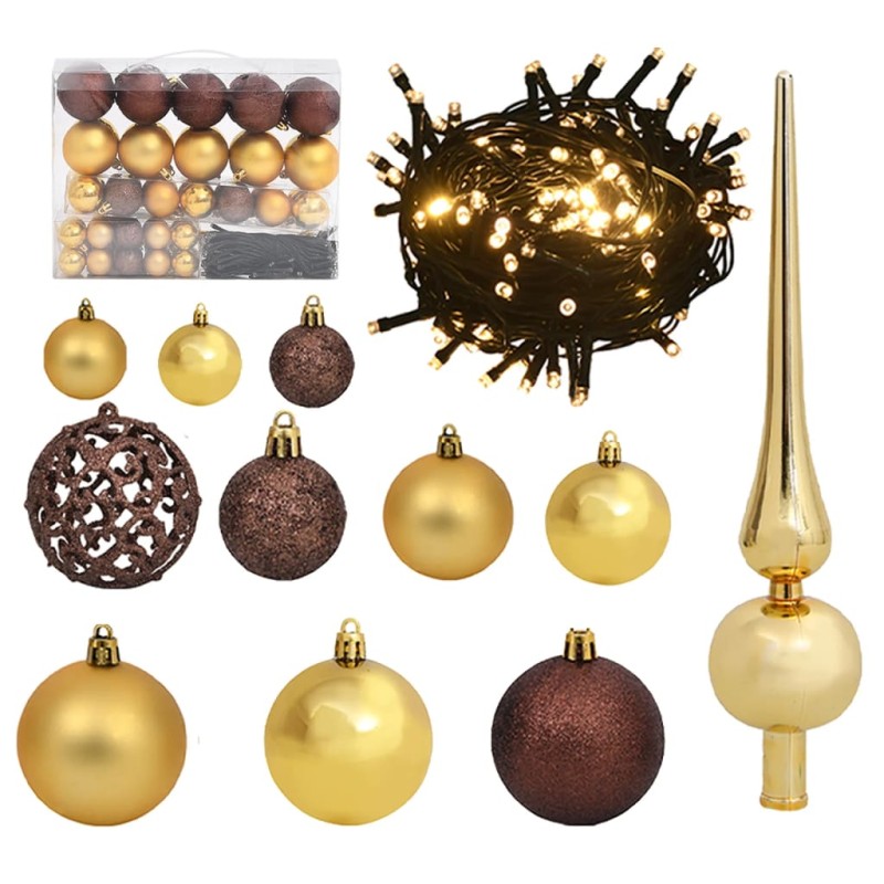 Conj. de bolas de natal 61pcs c/ pico e 150 LEDs dourado/bronze-Luzes de Natal-Home Retail