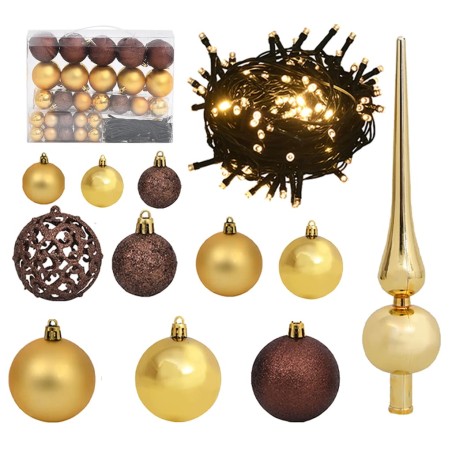 Conj. de bolas de natal 61pcs c/ pico e 150 LEDs dourado/bronze