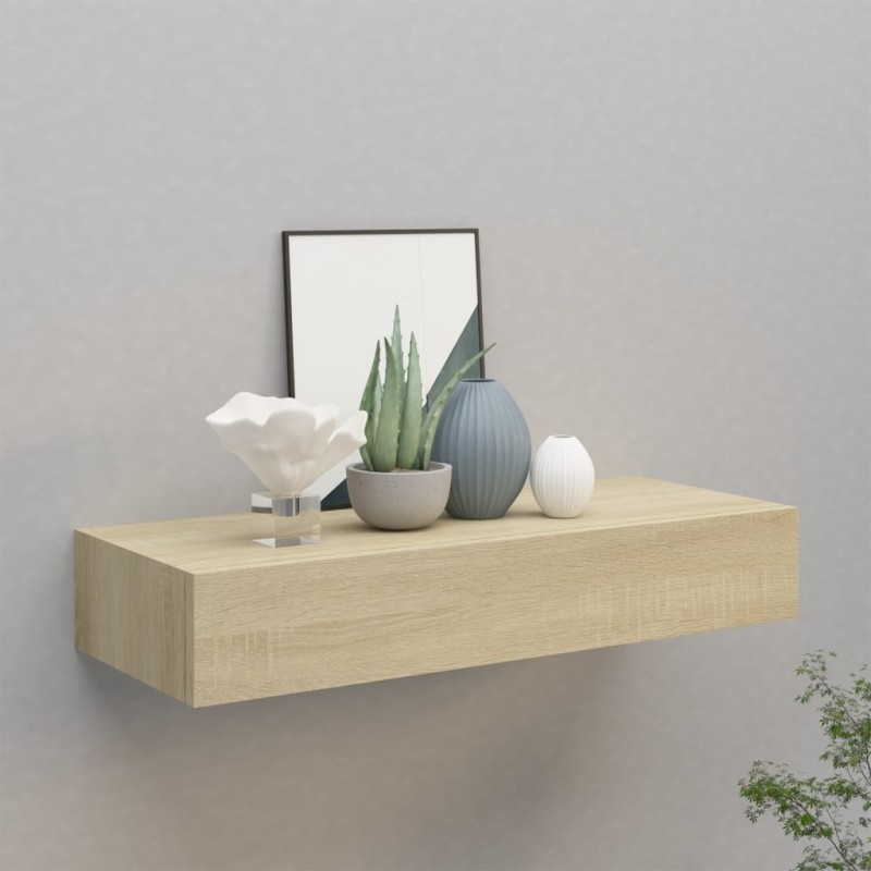 Prateleira de parede com gaveta MDF 60x23,5x10 cm cor carvalho-Prateleiras-Home Retail