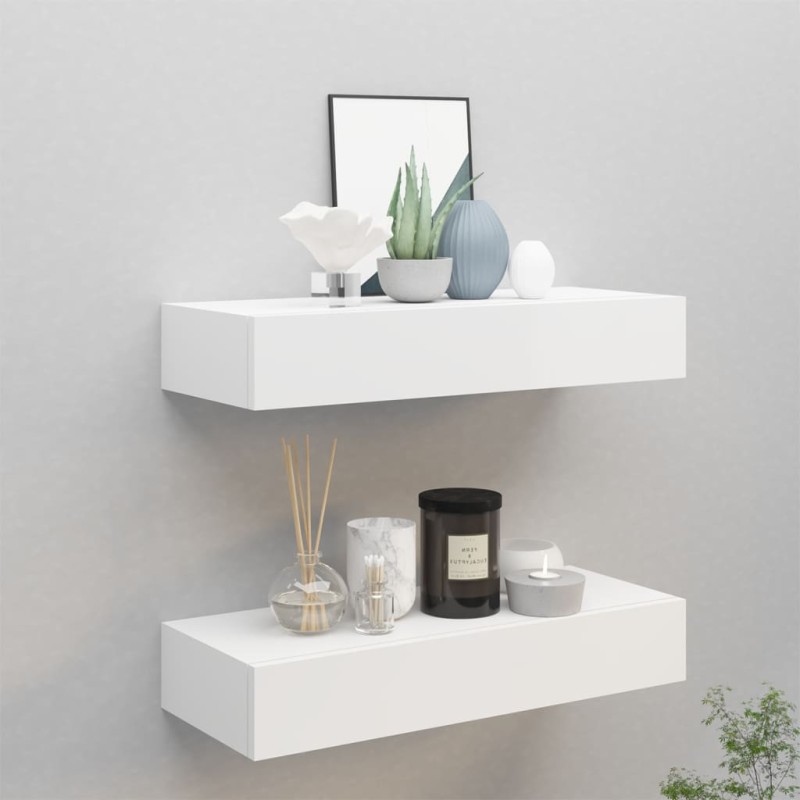 Prateleiras de parede com gavetas 2pcs MDF 60x23,5x10 cm branco-Prateleiras-Home Retail