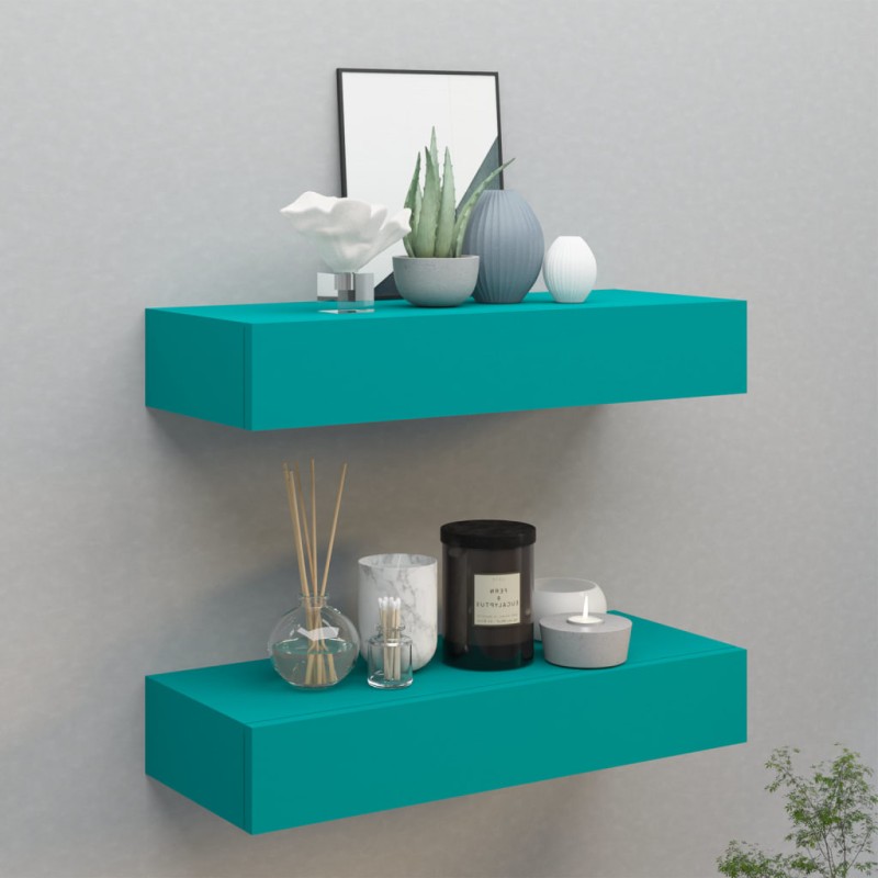 Prateleiras de parede c/ gavetas 2 pcs MDF 60x23,5x10 cm azul-Prateleiras-Home Retail