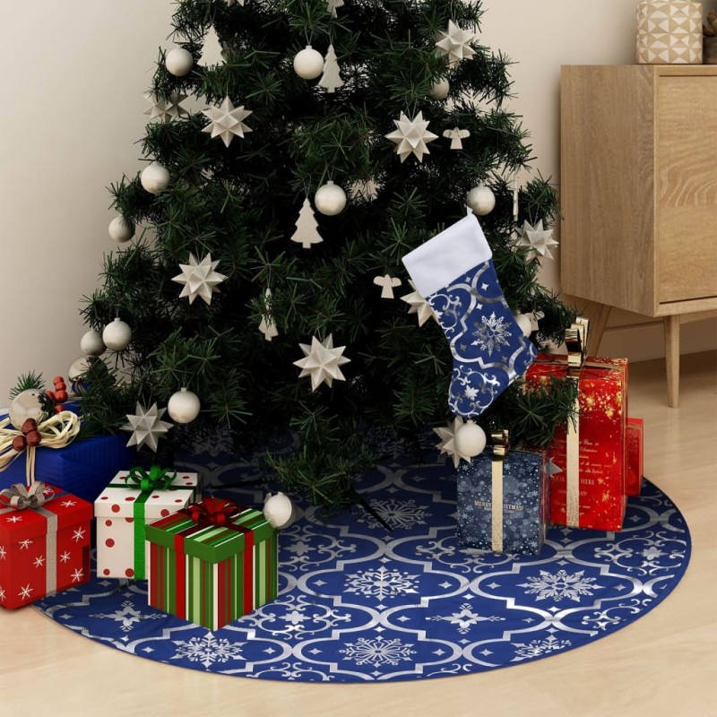 Saia de árvore de Natal luxuosa 150 cm com meia tecido azul-Saias para árvore de Natal-Home Retail