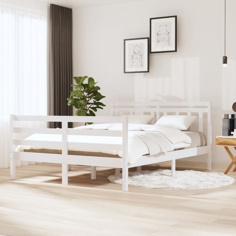 Estrutura de cama casal 135x190 cm madeira maciça branco-Camas e estruturas de camas-Home Retail