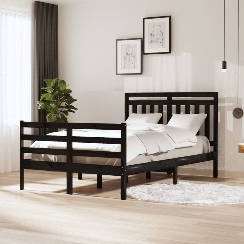 Estrutura de cama 120x200 cm madeira maciça preto-Camas e estruturas de camas-Home Retail