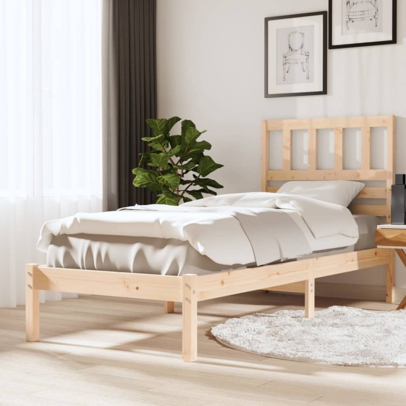 Estrutura de cama de solteiro 90x190 cm pinho maciço-Camas e estruturas de camas-Home Retail