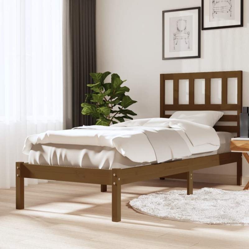 Estrutura de cama 100x200 cm madeira pinho maciço castanho mel-Camas e estruturas de camas-Home Retail